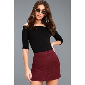 Lulus Shenandoah Burgundy Suede Mini Skirt Red - Size Medium